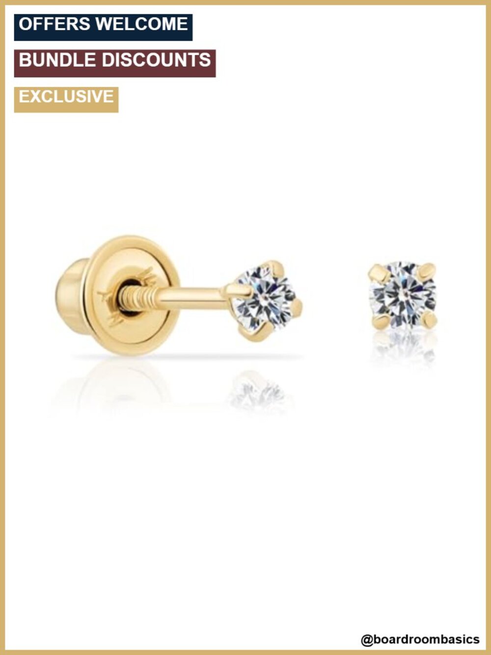14k Yellow Gold 2mm Cubic Zirconia Solitaire Stud Earrings Screw Backs
